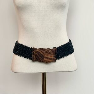 [New]Anthropologie Black Beaded Belt with Wood Buckle